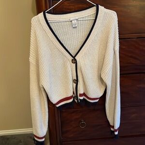 Cream stripe crop sweater cardigan size M